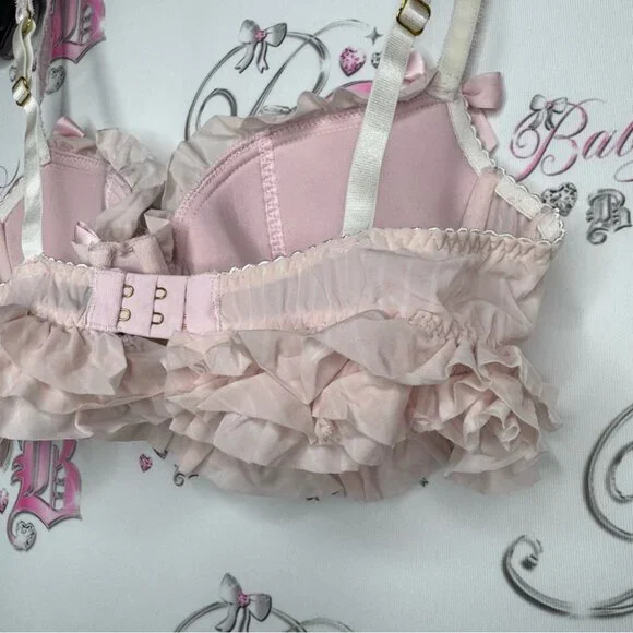 La senza bra love ruffle frilly bows ribbon 🎀pink white striped tiered babydoll - Picture 13 of 14